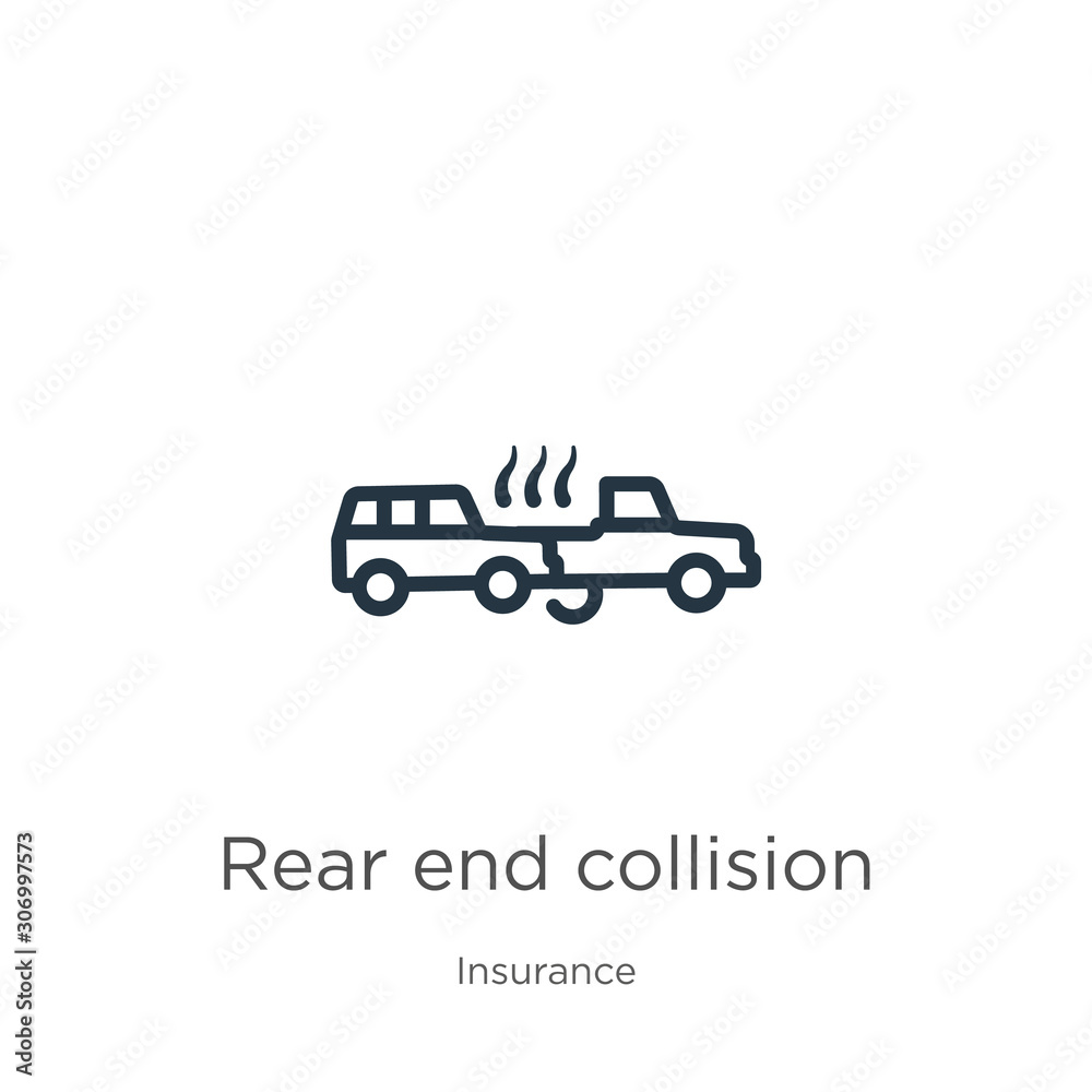 Rear end collision icon. Thin linear rear end collision outline icon isolated on white background from insurance collection. Line vector rear end collision sign, symbol for web and mobile
