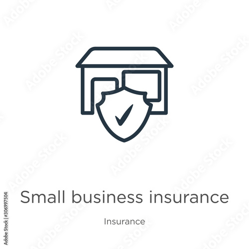 Small business insurance icon. Thin linear small business insurance outline icon isolated on white background from insurance collection. Line vector small business insurance sign, symbol for web and