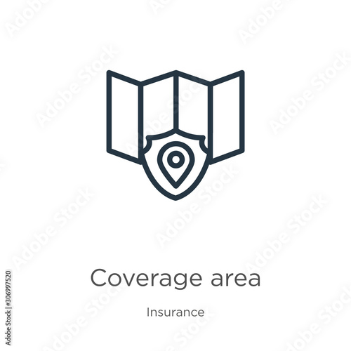 Coverage area icon. Thin linear coverage area outline icon isolated on white background from insurance collection. Line vector coverage area sign, symbol for web and mobile