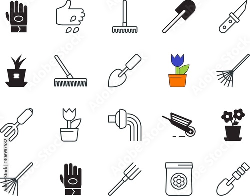 gardening vector icon set such as: trim, drop, earth, device, young, clean, phosphate, digital, set, sketch, accessory, website, knife, environmental, universal, nitrogen, circuit, electronic