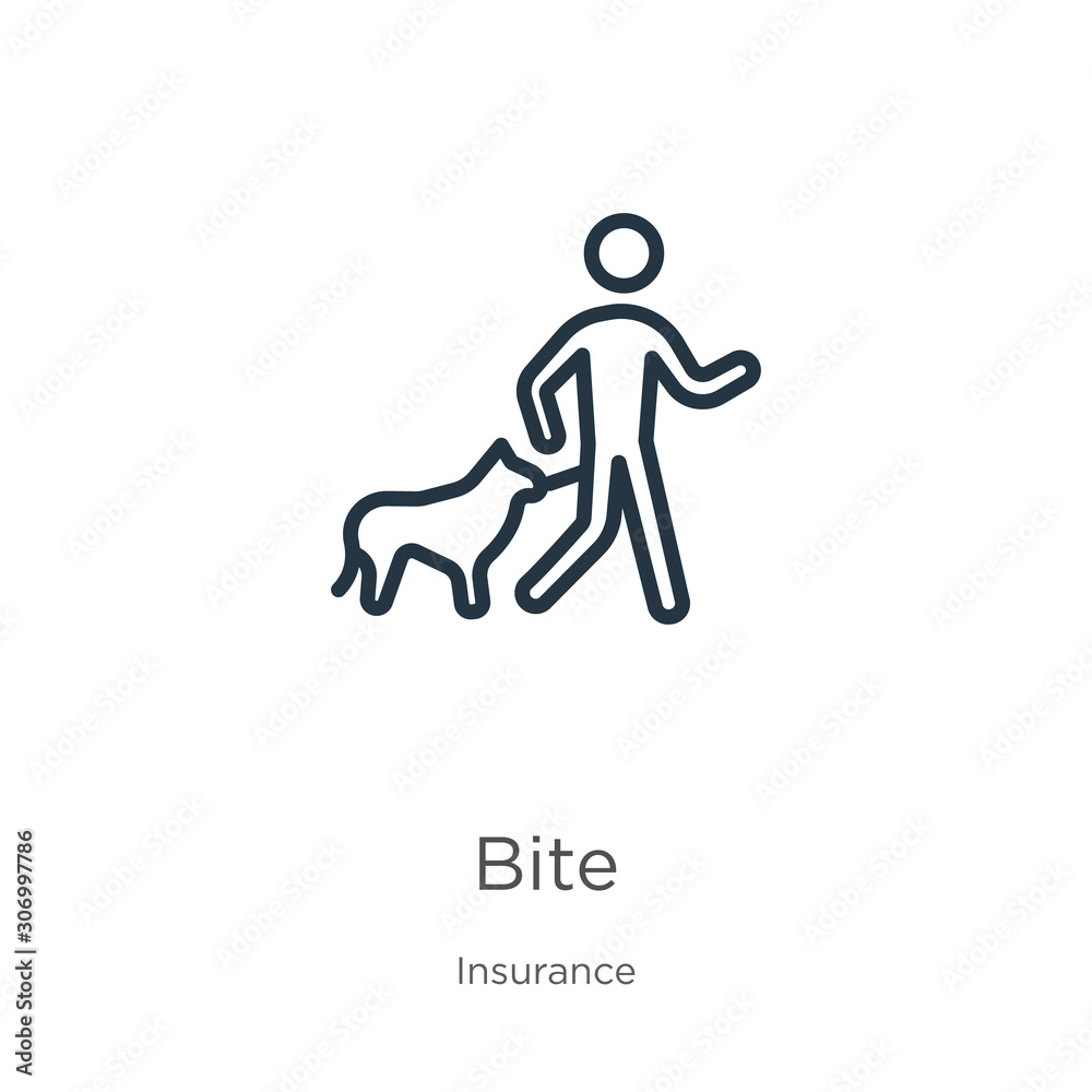 Bite icon. Thin linear bite outline icon isolated on white background from insurance collection. Line vector bite sign, symbol for web and mobile Bite icon. Thin linear bite outline icon isolated on white background from insurance collection. Line vector bite sign, symbol for web and mobile