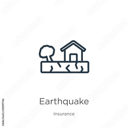 Earthquake icon. Thin linear earthquake outline icon isolated on white background from insurance collection. Line vector earthquake sign, symbol for web and mobile