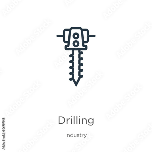 Drilling icon. Thin linear drilling outline icon isolated on white background from industry collection. Line vector drilling sign, symbol for web and mobile