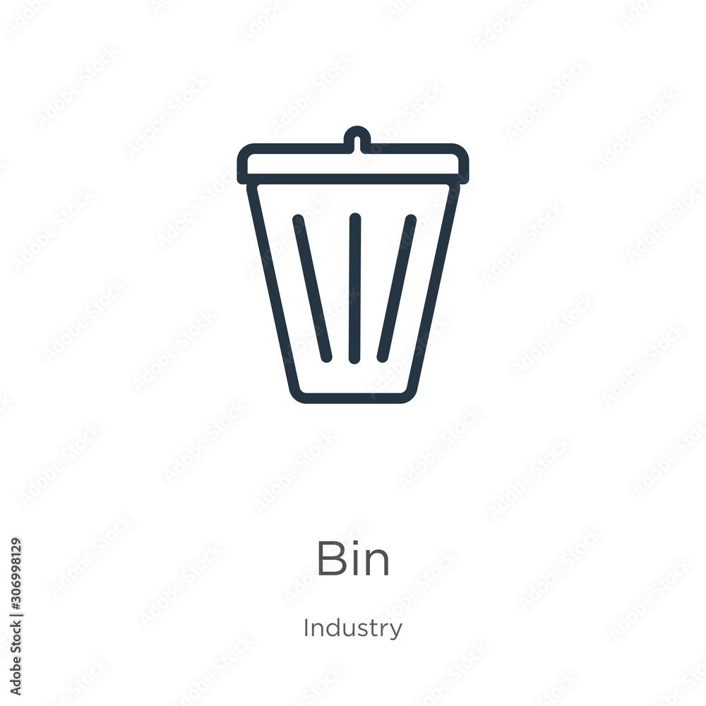 Bin icon. Thin linear bin outline icon isolated on white background from industry collection. Line vector bin sign, symbol for web and mobile Bin icon. Thin linear bin outline icon isolated on white background from industry collection. Line vector bin sign, symbol for web and mobile