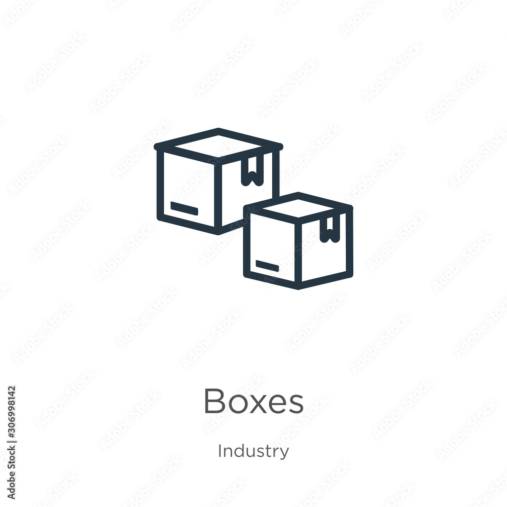 Boxes icon. Thin linear boxes outline icon isolated on white background from industry collection. Line vector boxes sign, symbol for web and mobile Boxes icon. Thin linear boxes outline icon isolated on white background from industry collection. Line vector boxes sign, symbol for web and mobile