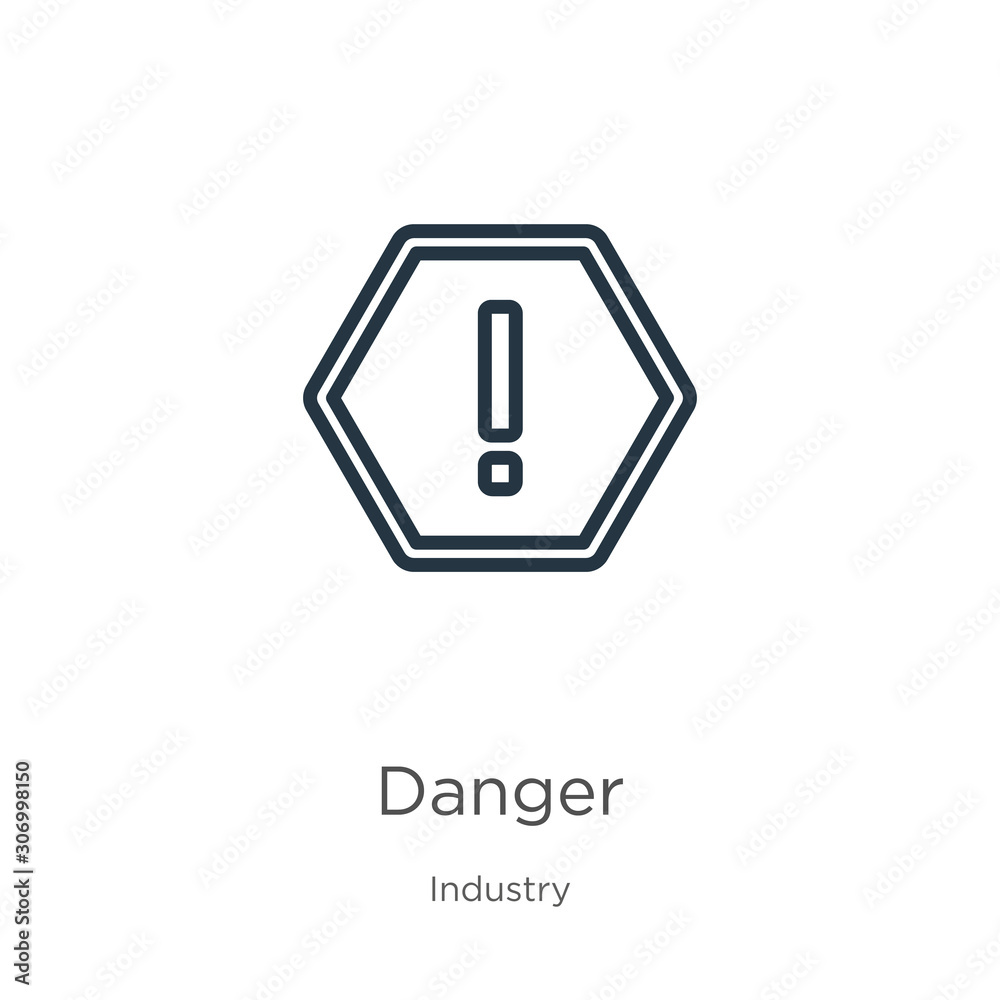 Danger icon. Thin linear danger outline icon isolated on white background from industry collection. Line vector danger sign, symbol for web and mobile Danger icon. Thin linear danger outline icon isolated on white background from industry collection. Line vector danger sign, symbol for web and mobile