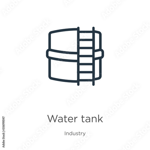 Water tank icon. Thin linear water tank outline icon isolated on white background from industry collection. Line vector water tank sign, symbol for web and mobile