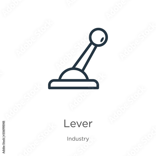 Lever icon. Thin linear lever outline icon isolated on white background from industry collection. Line vector lever sign, symbol for web and mobile photo