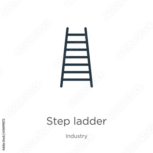 Step ladder icon. Thin linear step ladder outline icon isolated on white background from industry collection. Line vector step ladder sign, symbol for web and mobile