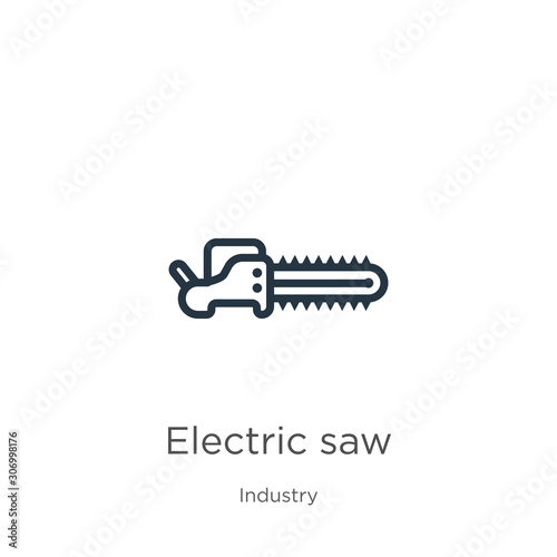 Electric saw icon. Thin linear electric saw outline icon isolated on white background from industry collection. Line vector electric saw sign  symbol for web and mobile