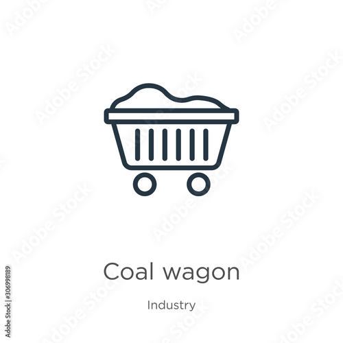 Coal wagon icon. Thin linear coal wagon outline icon isolated on white background from industry collection. Line vector coal wagon sign, symbol for web and mobile