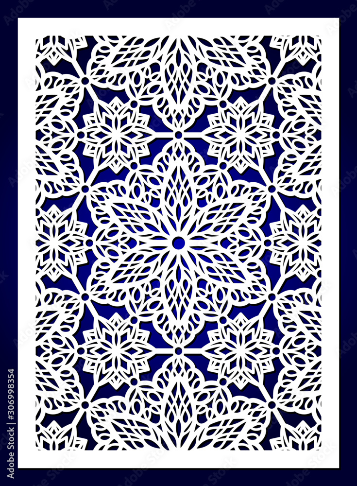 Laser cutting template. Snowflake die cut card. Abstract white pattern.  Vector laser cut panel. Decorative ornate wedding design. Xmas vector  background. Decorative print. Stencil. Stock Vector | Adobe Stock