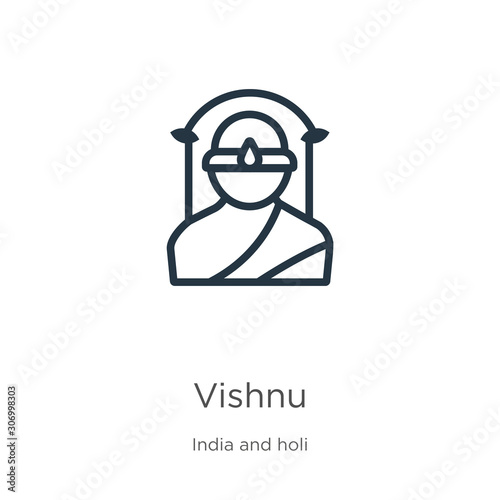 Vishnu icon. Thin linear vishnu outline icon isolated on white background from india collection. Line vector vishnu sign, symbol for web and mobile