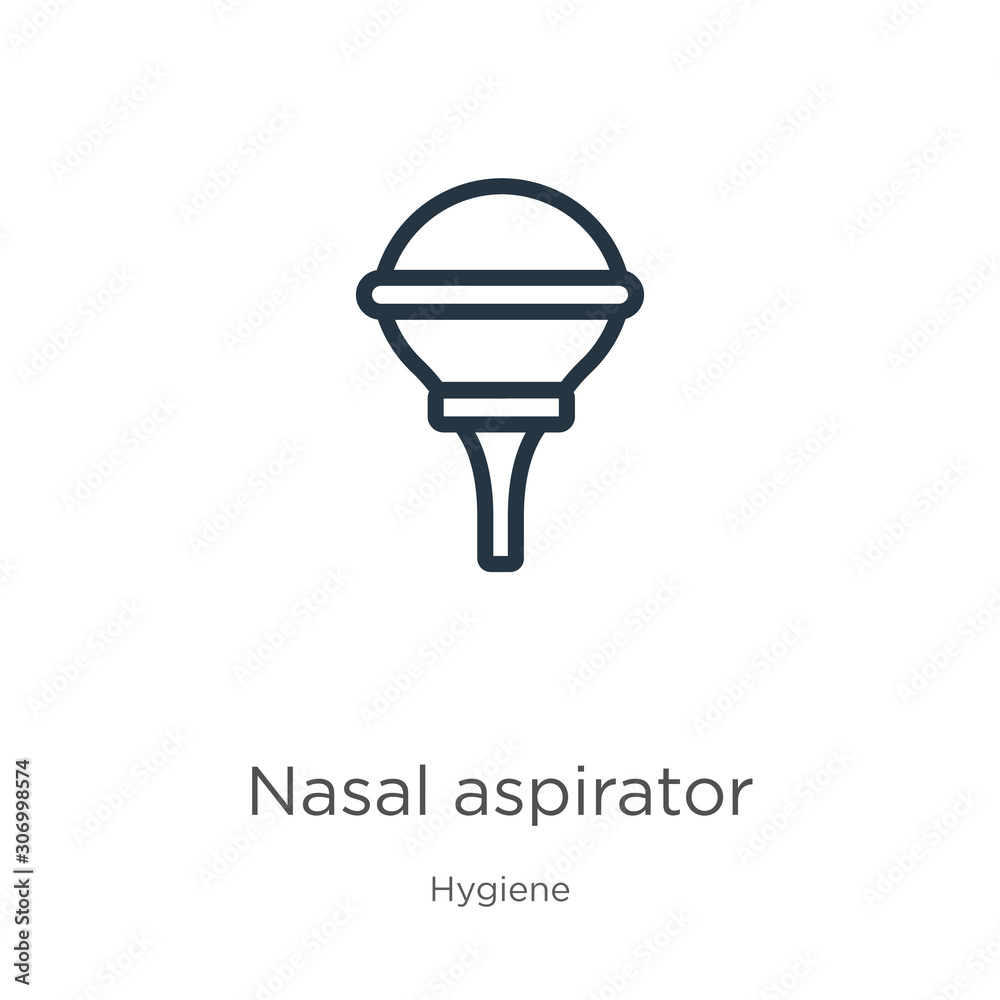 Nasal aspirator icon. Thin linear nasal aspirator outline icon isolated on white background from hygiene collection. Line vector nasal aspirator sign, symbol for web and mobile