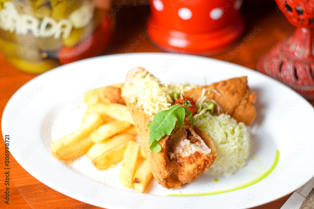 Chicken dish on a restaurant table Chicken dish on a restaurant table