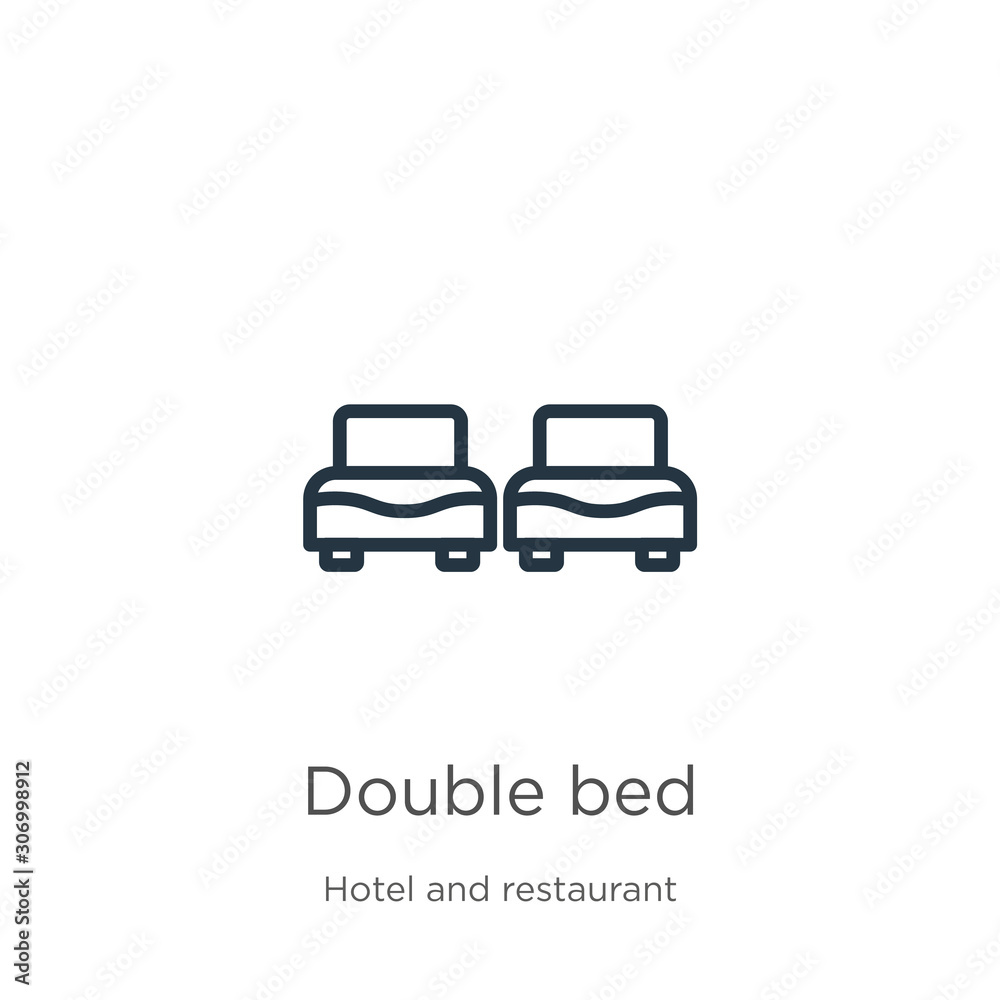 Double bed icon. Thin linear double bed outline icon isolated on white background from accommodation collection. Line vector double bed sign, symbol for web and mobile