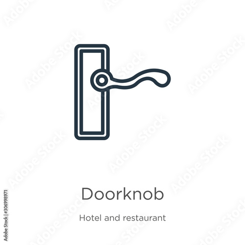 Doorknob icon. Thin linear doorknob outline icon isolated on white background from hotel collection. Line vector doorknob sign, symbol for web and mobile