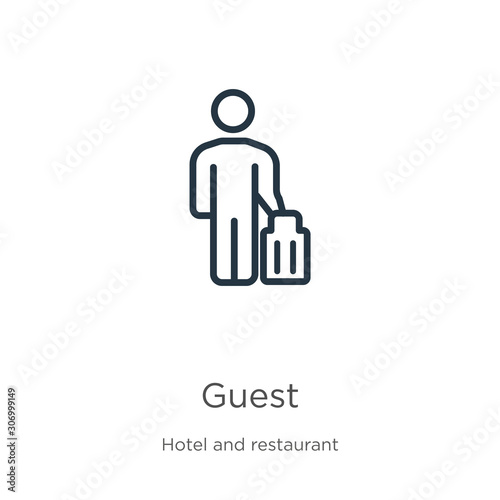 Guest icon. Thin linear guest outline icon isolated on white background from hotel and restaurant collection. Line vector guest sign, symbol for web and mobile