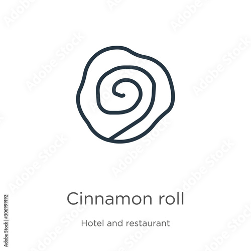 Cinnamon roll icon. Thin linear cinnamon roll outline icon isolated on white background from hotel and restaurant collection. Line vector cinnamon roll sign, symbol for web and mobile