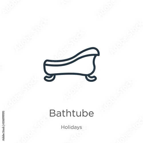 Bathtube icon. Thin linear bathtube outline icon isolated on white background from holidays collection. Line vector bathtube sign, symbol for web and mobile
