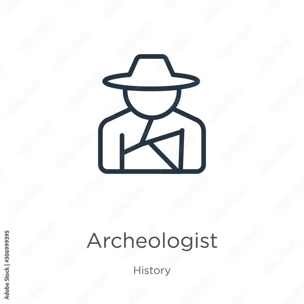 Archeologist icon. Thin linear archeologist outline icon isolated on white background from history collection. Line vector archeologist sign, symbol for web and mobile