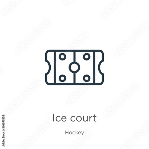 Ice court icon. Thin linear ice court outline icon isolated on white background from hockey collection. Line vector ice court sign, symbol for web and mobile