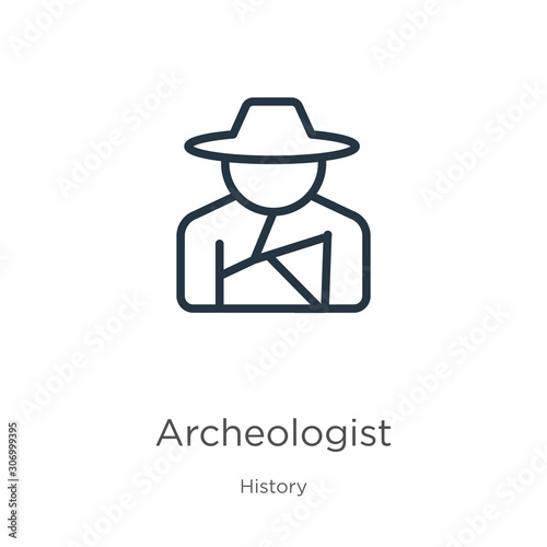 Archeologist icon. Thin linear archeologist outline icon isolated on white background from history collection. Line vector archeologist sign, symbol for web and mobile