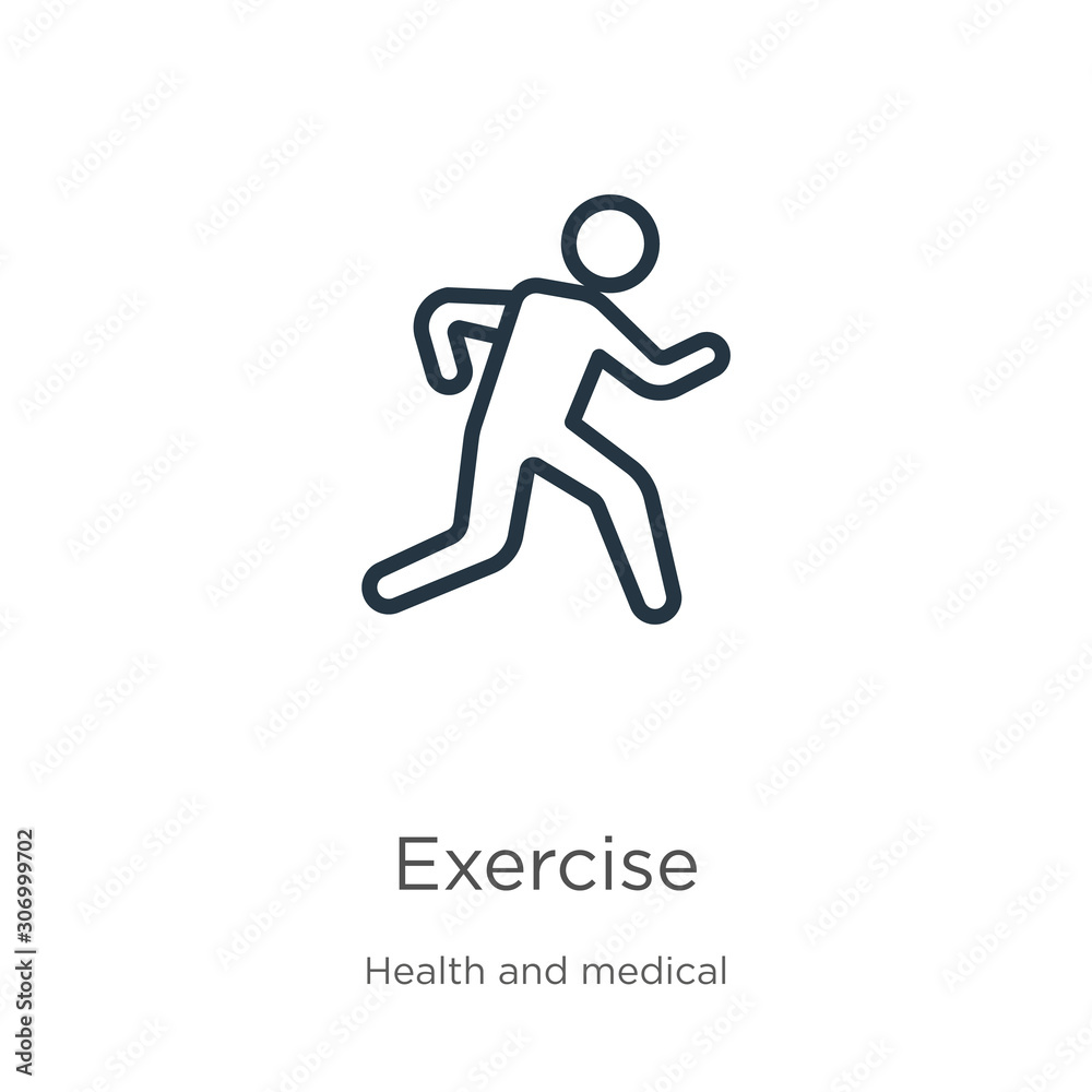 Exercise icon. Thin linear exercise outline icon isolated on white background from health collection. Line vector exercise sign, symbol for web and mobile