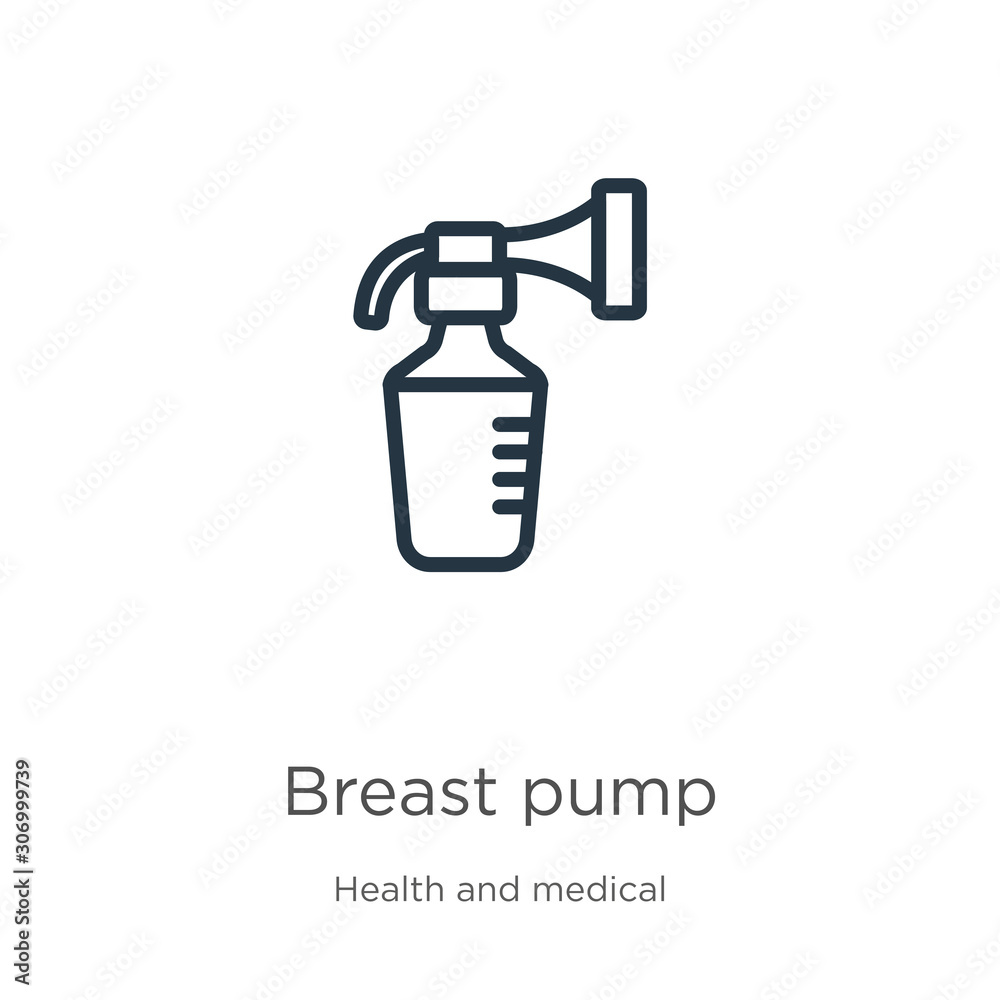 Breast pump icon. Thin linear breast pump outline icon isolated on white background from health and medical collection. Line vector breast pump sign, symbol for web and mobile Breast pump icon. Thin linear breast pump outline icon isolated on white background from health and medical collection. Line vector breast pump sign, symbol for web and mobile