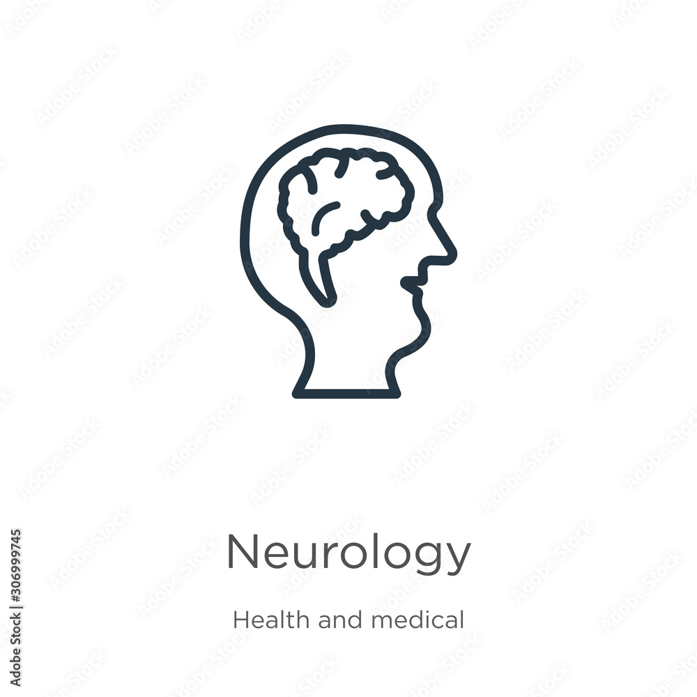 Neurology icon. Thin linear neurology outline icon isolated on white background from health and medical collection. Line vector neurology sign, symbol for web and mobile