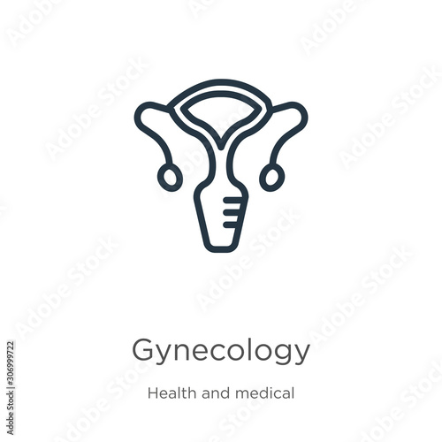 Gynecology icon. Thin linear gynecology outline icon isolated on white background from health and medical collection. Line vector gynecology sign, symbol for web and mobile