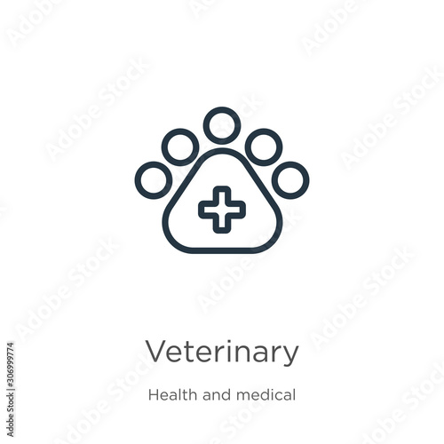 Veterinary icon. Thin linear veterinary outline icon isolated on white background from health and medical collection. Line vector veterinary sign, symbol for web and mobile