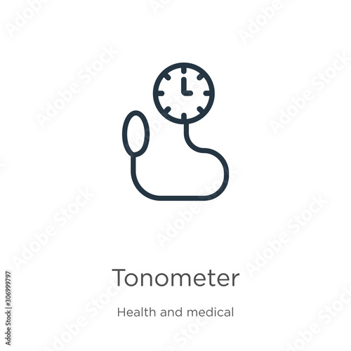 Tonometer icon. Thin linear tonometer outline icon isolated on white background from health and medical collection. Line vector tonometer sign, symbol for web and mobile