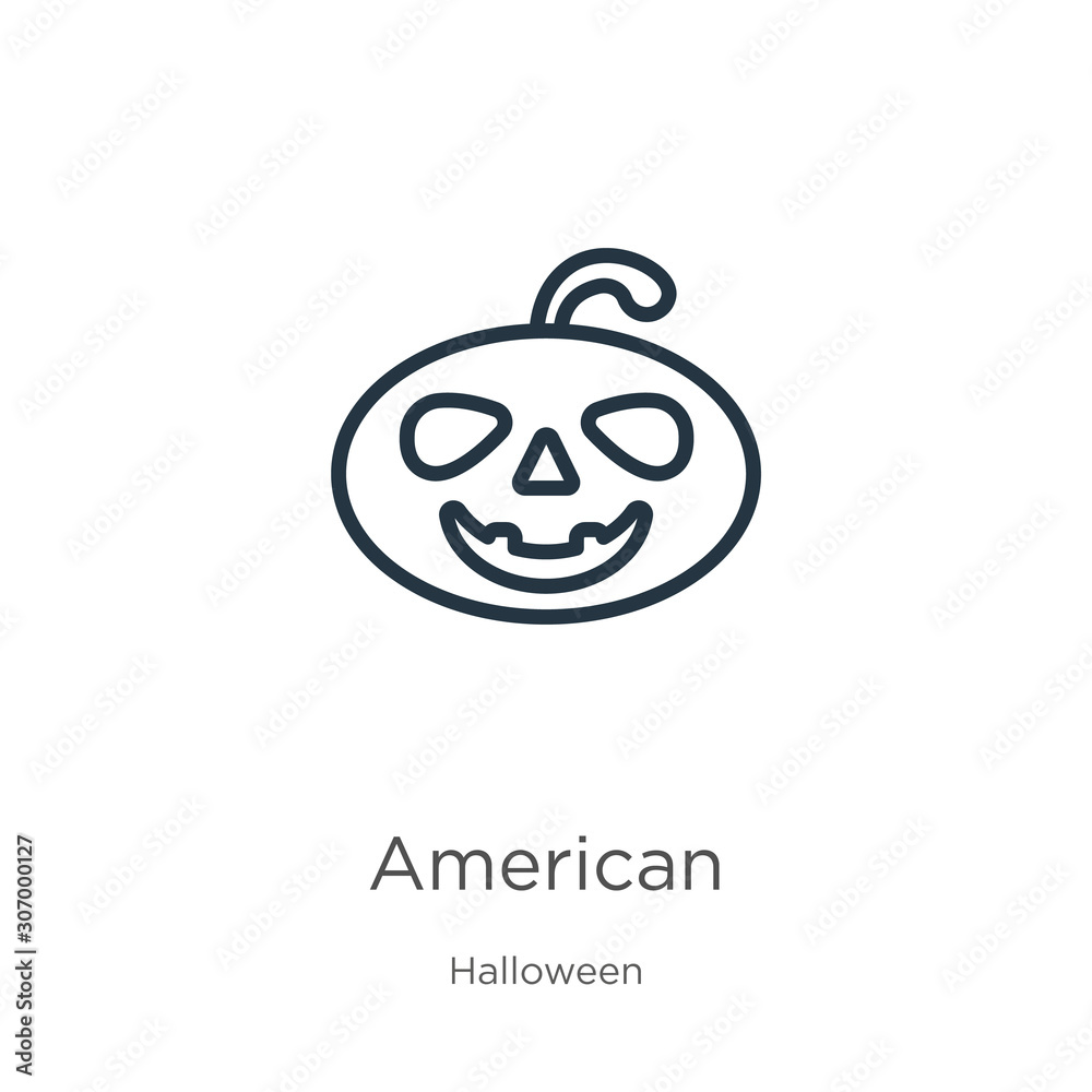 American icon. Thin linear american outline icon isolated on white background from halloween collection. Line vector american sign, symbol for web and mobile American icon. Thin linear american outline icon isolated on white background from halloween collection. Line vector american sign, symbol for web and mobile