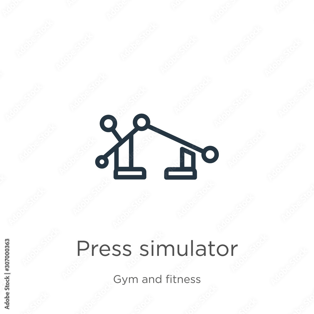 Press simulator icon. Thin linear press simulator outline icon isolated on white background from gym and fitness collection. Line vector press simulator sign, symbol for web and mobile