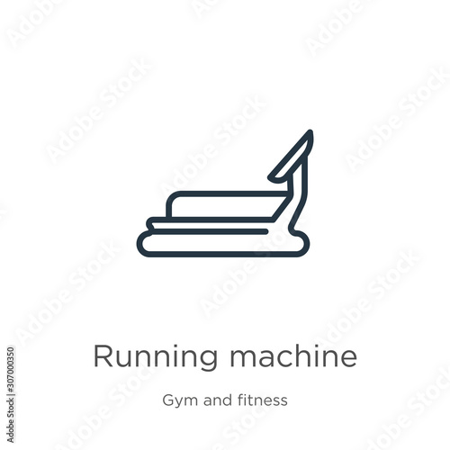 Running machine icon. Thin linear running machine outline icon isolated on white background from gym and fitness collection. Line vector running machine sign, symbol for web and mobile