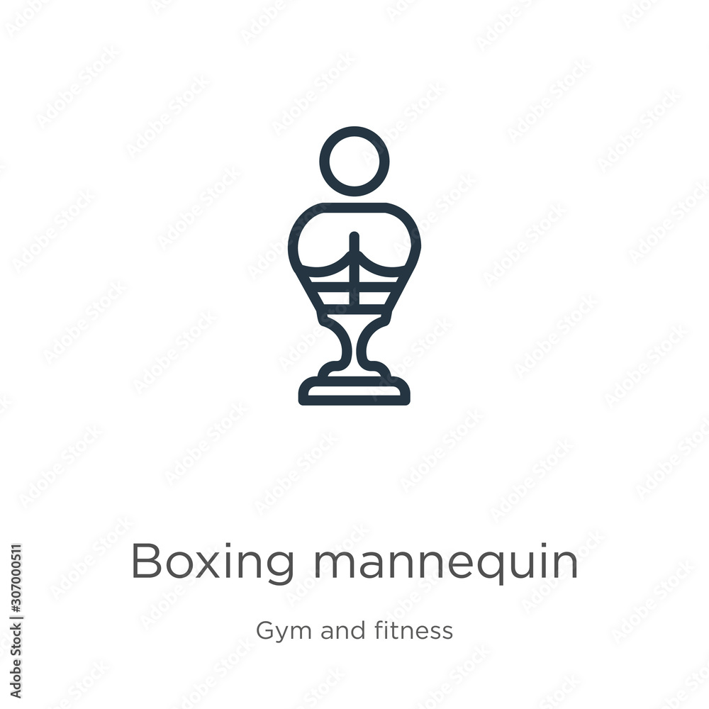 Boxing mannequin icon. Thin linear boxing mannequin outline icon isolated on white background from gym and fitness collection. Line vector boxing mannequin sign, symbol for web and mobile Boxing mannequin icon. Thin linear boxing mannequin outline icon isolated on white background from gym and fitness collection. Line vector boxing mannequin sign, symbol for web and mobile