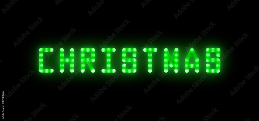 Green neon glowing led CHRISTMAS sign on black