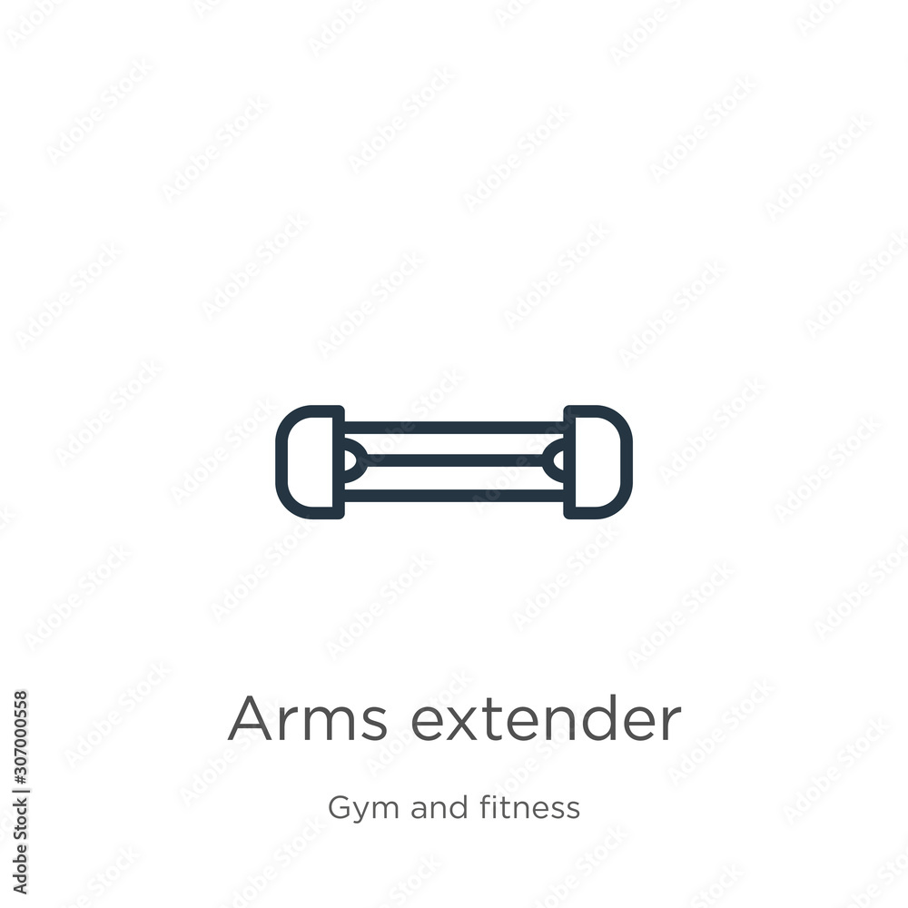 Arms extender icon. Thin linear arms extender outline icon isolated on white background from gym and fitness collection. Line vector arms extender sign, symbol for web and mobile Arms extender icon. Thin linear arms extender outline icon isolated on white background from gym and fitness collection. Line vector arms extender sign, symbol for web and mobile