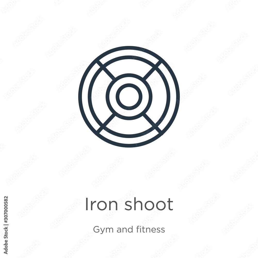 Iron shoot icon. Thin linear iron shoot outline icon isolated on white background from gym and fitness collection. Line vector iron shoot sign, symbol for web and mobile Iron shoot icon. Thin linear iron shoot outline icon isolated on white background from gym and fitness collection. Line vector iron shoot sign, symbol for web and mobile