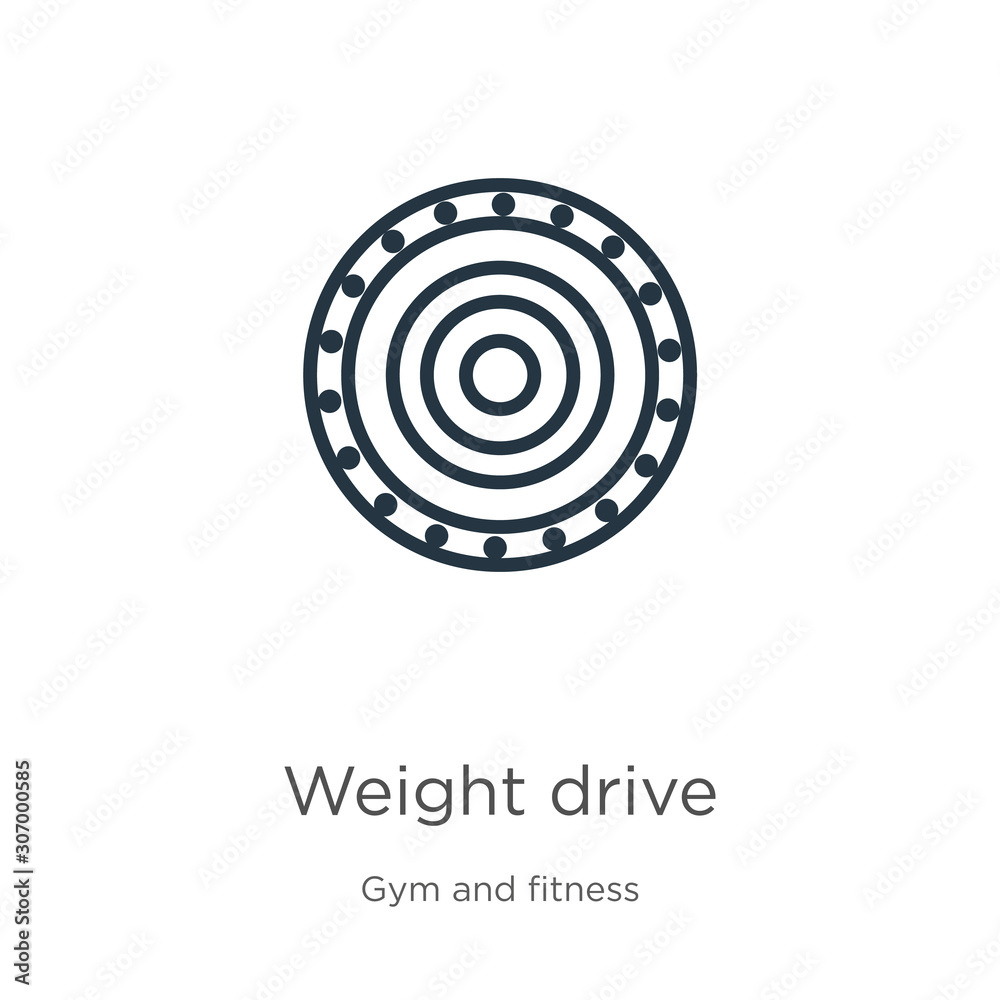 Weight drive icon. Thin linear weight drive outline icon isolated on white background from gym and fitness collection. Line vector weight drive sign, symbol for web and mobile Weight drive icon. Thin linear weight drive outline icon isolated on white background from gym and fitness collection. Line vector weight drive sign, symbol for web and mobile