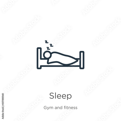Sleep icon. Thin linear sleep outline icon isolated on white background from gym and fitness collection. Line vector sleep sign, symbol for web and mobile