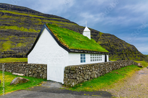 The Old Church in Saksun village, Saksunar kirkja,  Faroe Islands, Denmark photo