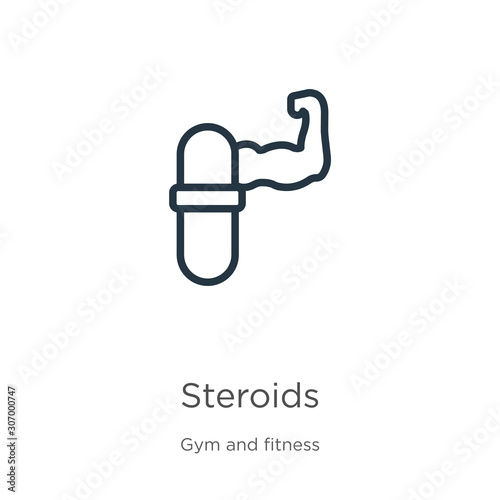 Steroids icon. Thin linear steroids outline icon isolated on white background from gym and fitness collection. Line vector steroids sign, symbol for web and mobile