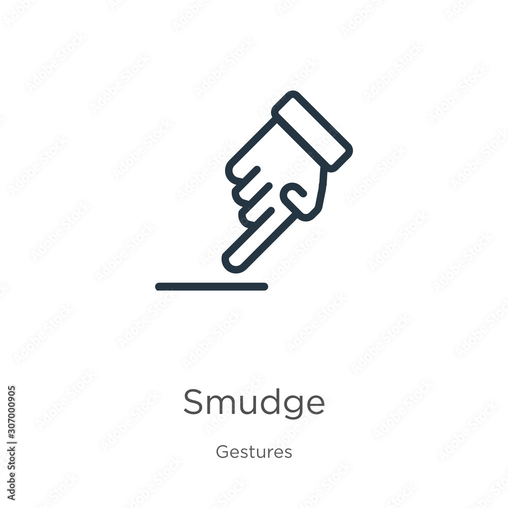 Smudge icon. Thin linear smudge outline icon isolated on white background from gestures collection. Line vector smudge sign, symbol for web and mobile