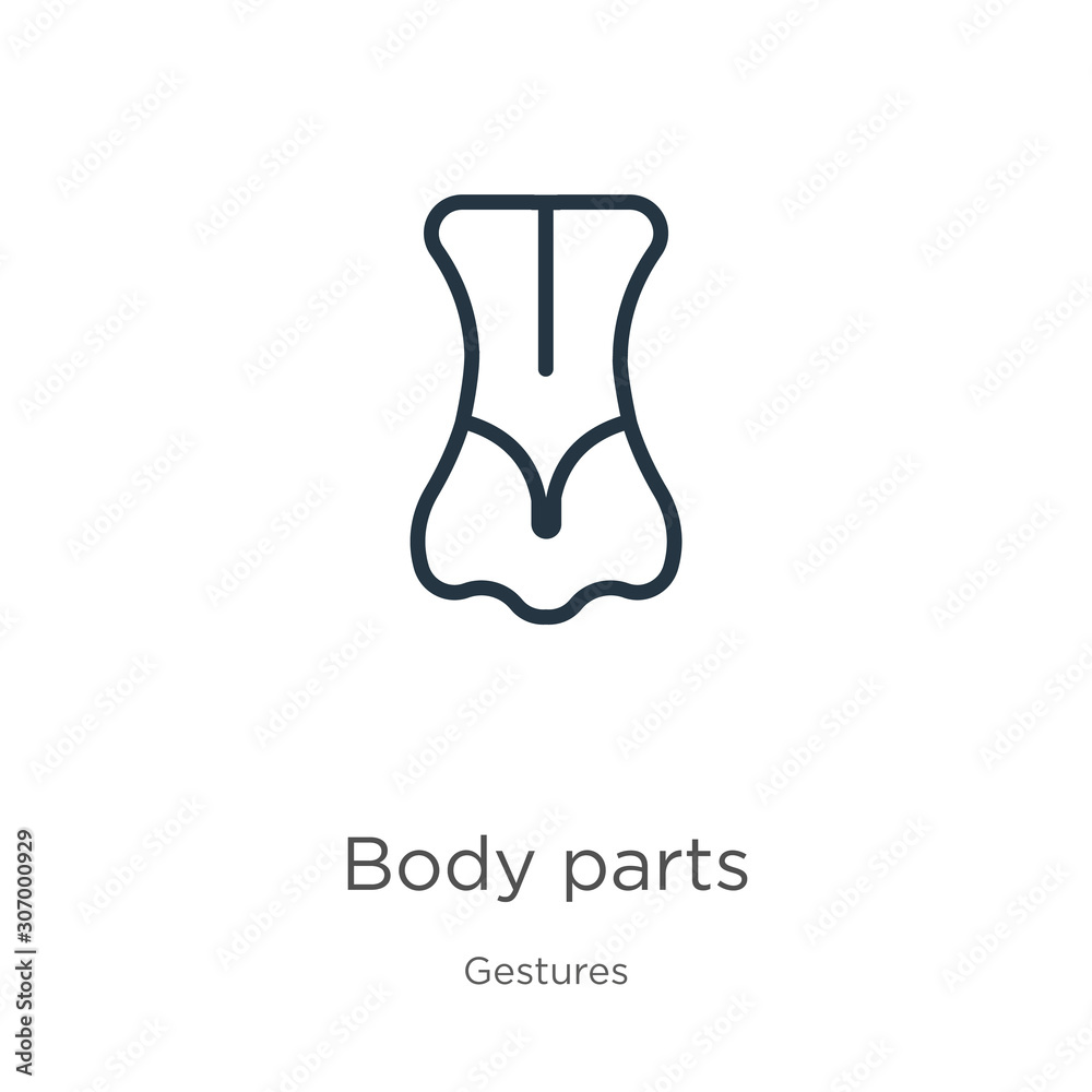Body parts icon. Thin linear body parts outline icon isolated on white background from gestures collection. Line vector body parts sign, symbol for web and mobile Body parts icon. Thin linear body parts outline icon isolated on white background from gestures collection. Line vector body parts sign, symbol for web and mobile