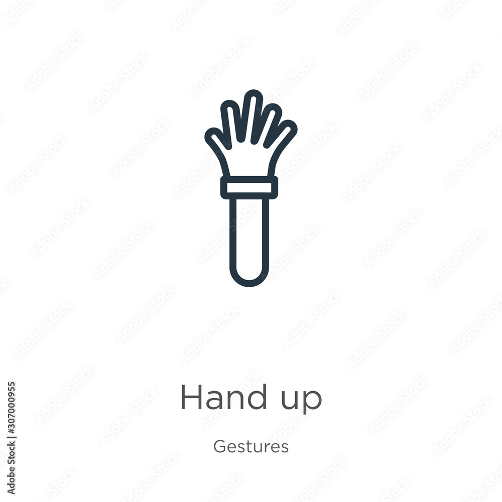 Fototapeta premium Hand up icon. Thin linear hand up outline icon isolated on white background from gestures collection. Line vector hand up sign, symbol for web and mobile
