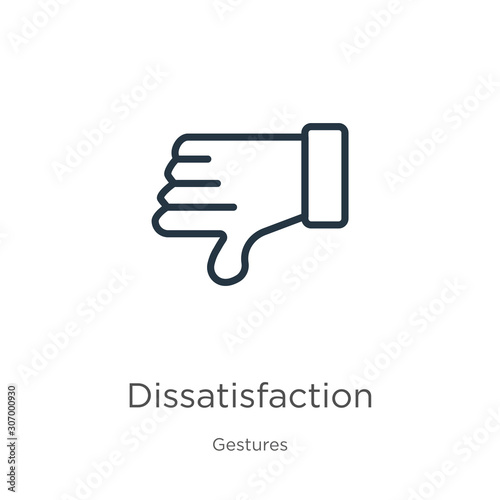 Dissatisfaction icon. Thin linear dissatisfaction outline icon isolated on white background from gestures collection. Line vector dissatisfaction sign, symbol for web and mobile