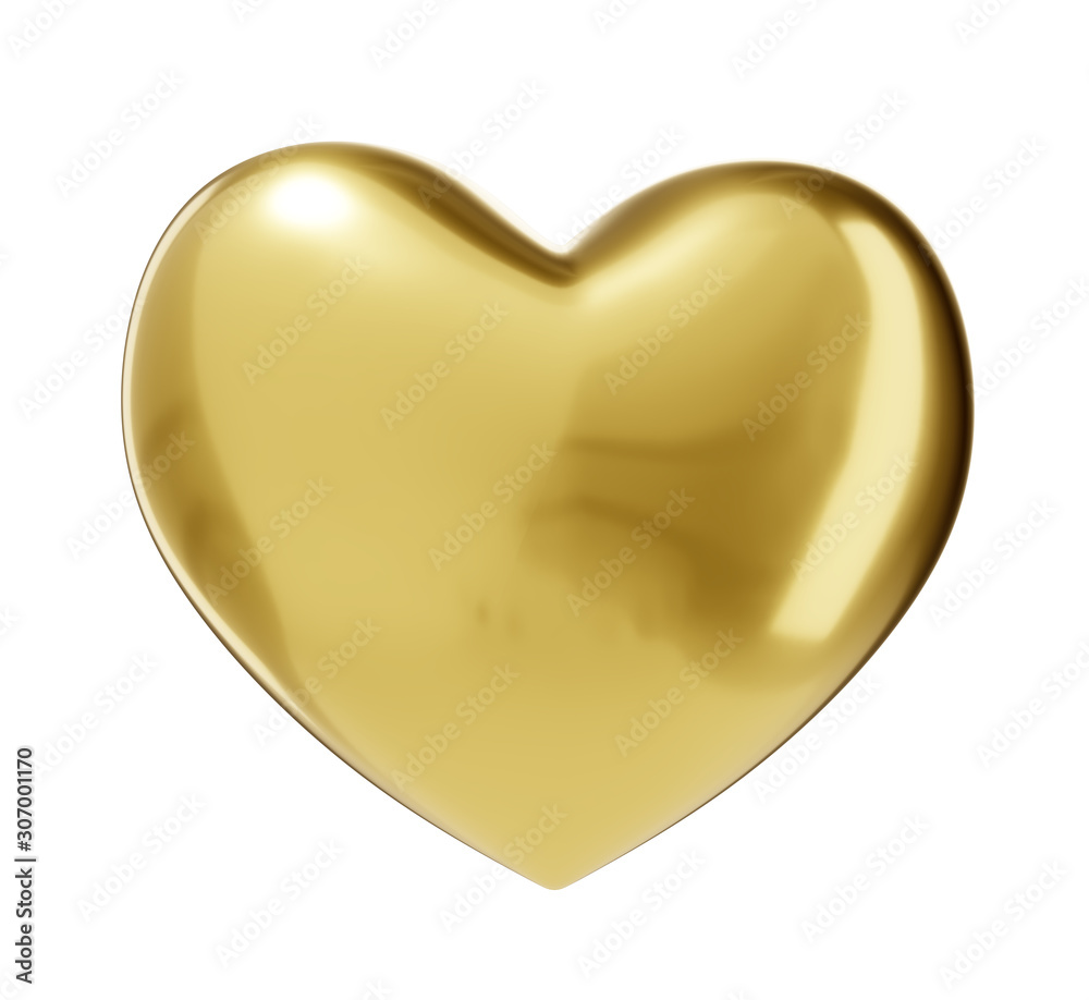 Golden Heart with clipping path - 3D illustration