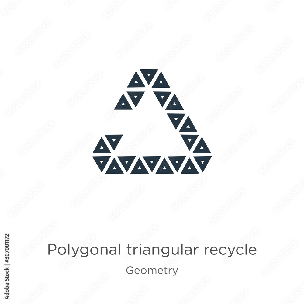Fototapeta premium Polygonal triangular recycle symbol icon. Thin linear polygonal triangular recycle symbol outline icon isolated on white background from geometry collection. Line vector polygonal triangular recycle